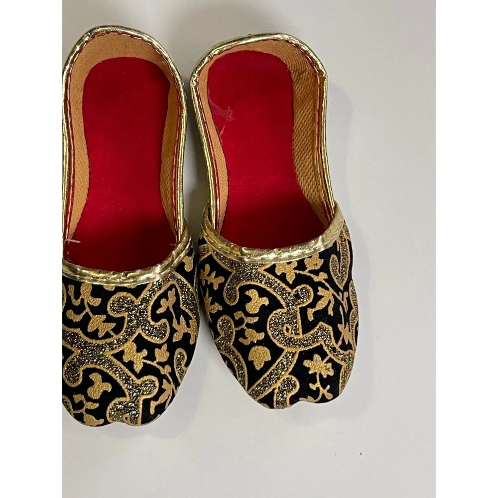 Kids Indian Ethnic Mojari Jutti Flats Black Gold Glitter Embroidery Size 6